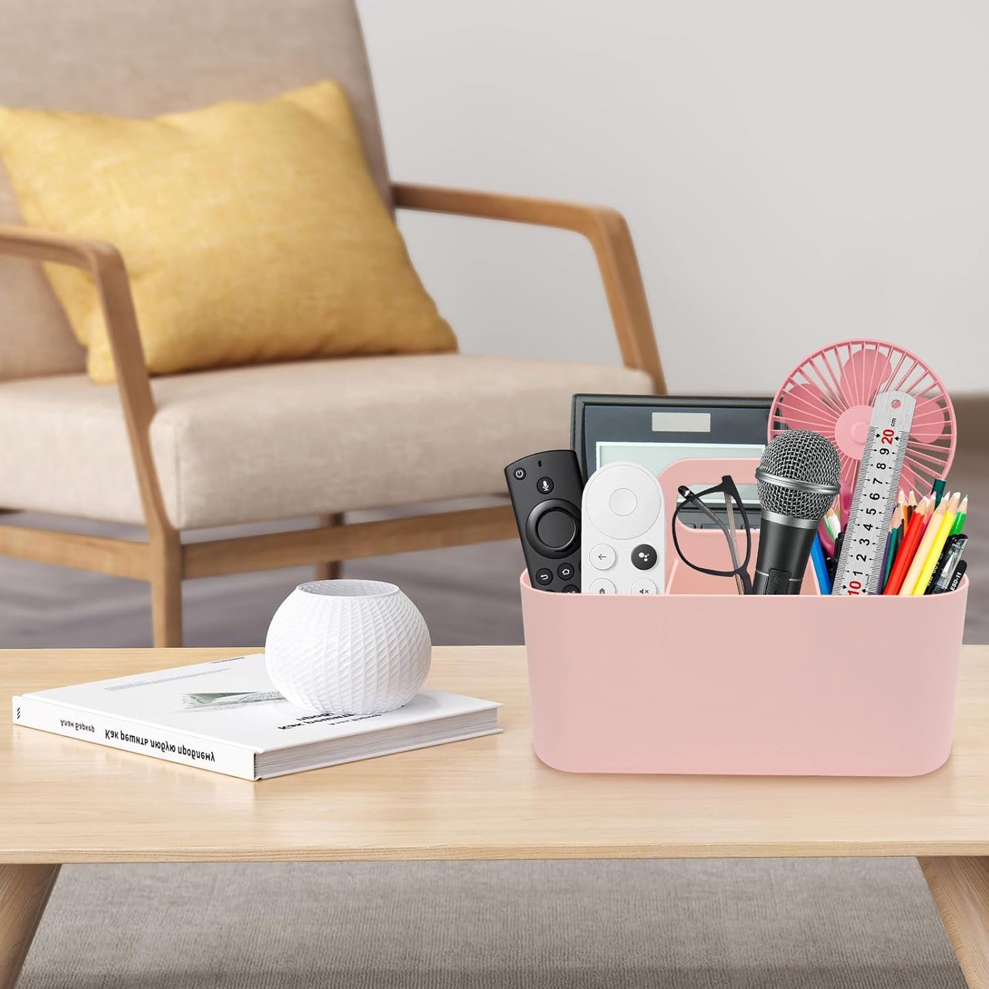 Plastic Portable Caddy with Handle, Pink Bathroom Shower Caddy Organizer, 5 Grid Small Caddies Storage Basket for Makeup, Cleaning, Art Craft, Stationery
