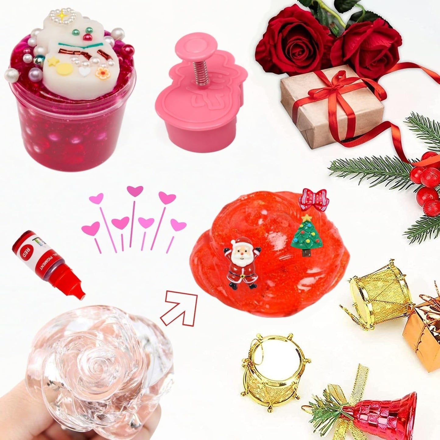 Slime Kit for Girls Surprises with DIY Slime Set - Funny Fluffy Slime Gifts Toy for Kids 4 5 6 7 8 9 10 11 12 Year Old Toddlers Boys Tweens Crunchy Clear Pink Slime Add Ins Charms