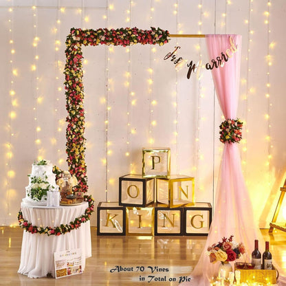 8pcs x 8.2ft Artificial Flower Garland Floral Rose Vine Decor, Pink Flowers | PONKING Fake Rose Vine Flowers Hanging Faux Roses String for Room Party Home Wedding Birthday Wall Arch Decoration