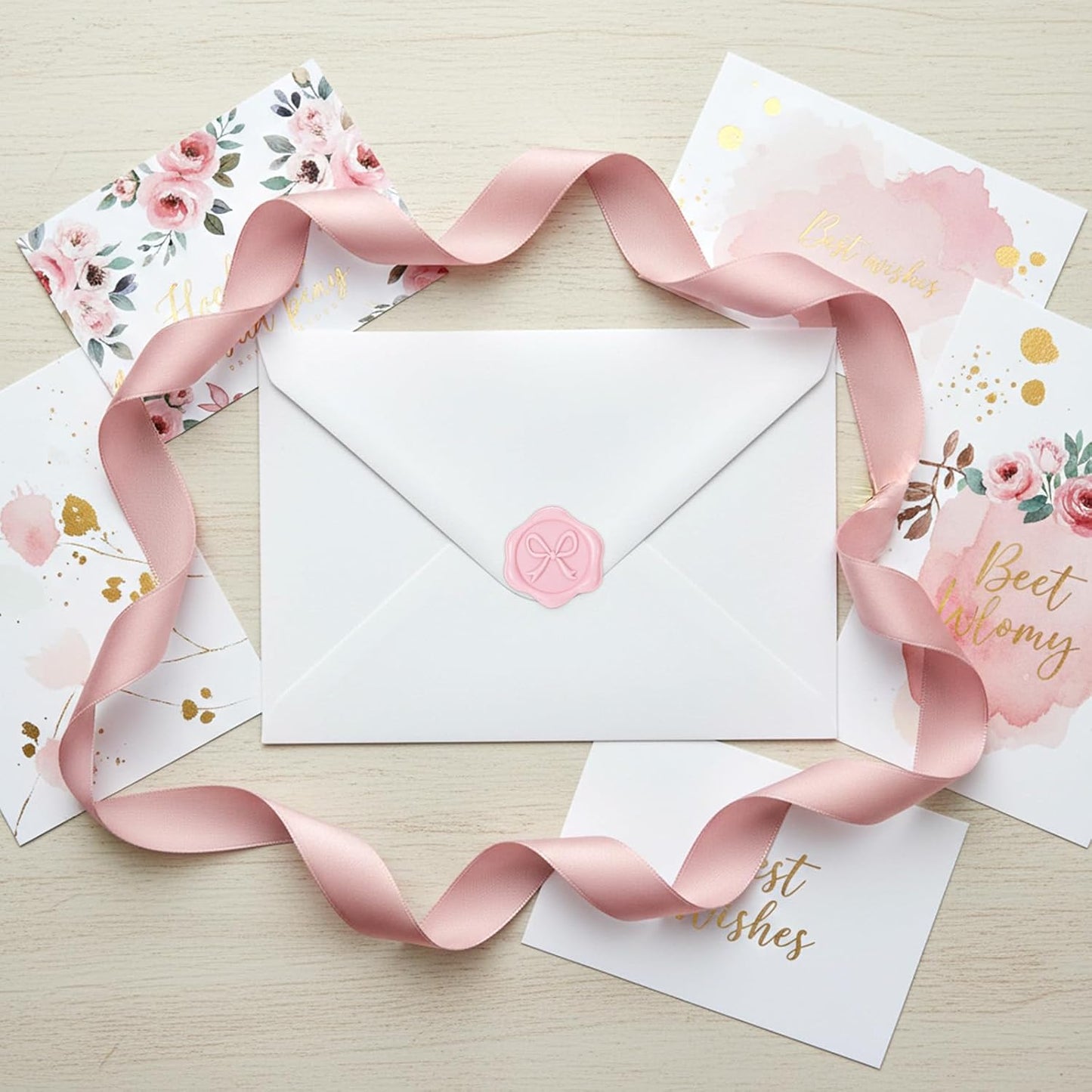 50pcs Wax Seal Stickers, Bow Envelope Seal Stickers, 3D Adhesive Antique Wax Stamp Sticker Decals for Invitation Baby Shower Greeting Cards Gift Wrapping(Pink)