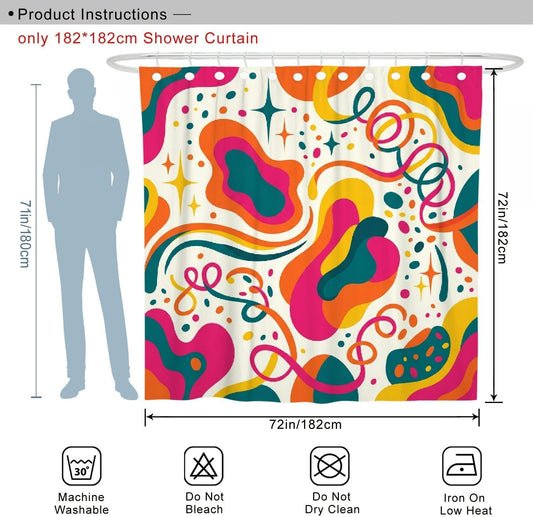 Swirls Shower Curtain, Modern Abstract Dots Curves Summer Peach Polyester Waterproof Design Print Bath Curtains for Bathroom Bathtub Apartment Decor 72x72 Inch