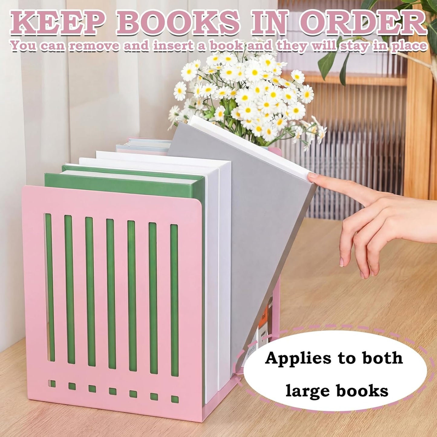 4 Pcs 10 Inch Heavy Duty Bookends Non-Skid Base Large Heavy Duty Book Ends Stopper for Office Books Vinyl Records Shelves Binders (Pink)