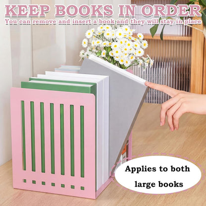 4 Pcs 10 Inch Heavy Duty Bookends Non-Skid Base Large Heavy Duty Book Ends Stopper for Office Books Vinyl Records Shelves Binders (Pink)