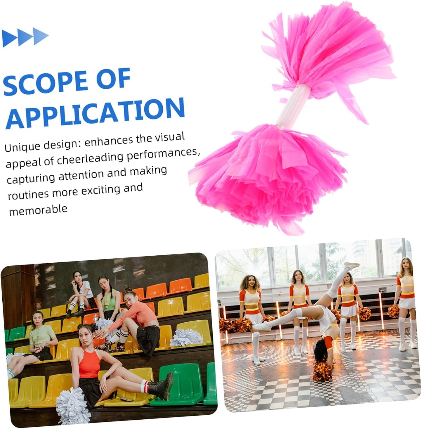 2PCS Pink Handheld Cheerleading Pom Poms with Handles for Team Dance Games Portable Lightweight Spirit Accessories for Festival Celebration