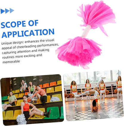 2PCS Pink Handheld Cheerleading Pom Poms with Handles for Team Dance Games Portable Lightweight Spirit Accessories for Festival Celebration