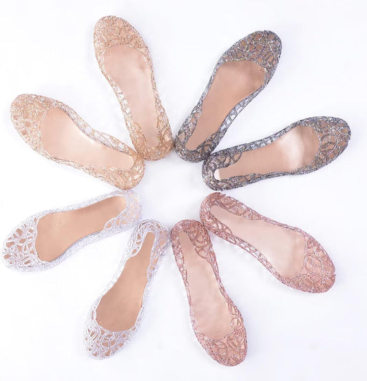 Stunner Women's Beach Jelly Shoes Slip On Crystal Summer Soft Hollow Ballet Flats