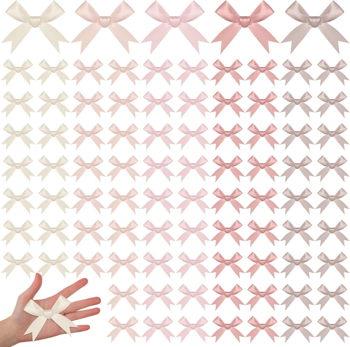Riceshoot 100 Pcs Dusty Rose Satin Ribbon Twist Tie Bows, 3.5" Pre-Tied Small Blush Pink Bows for Wedding Party Favors, Bridal & Baby Shower, Bakery Treat Bags, Cellophane Gift Wrapping