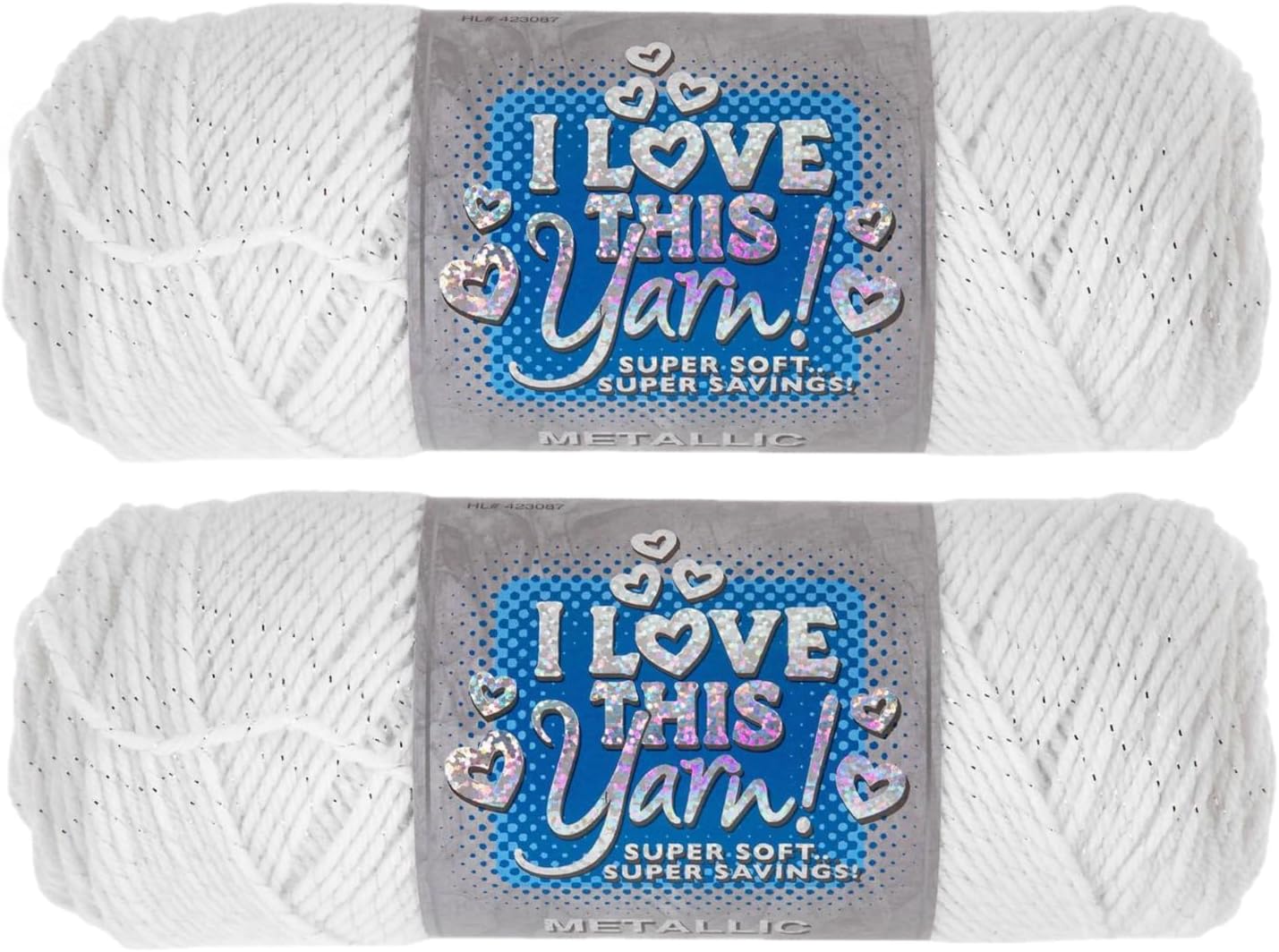 Hobby Lobby Metallic I Love This Yarn - 4 Medium 97% Acrylic & 3% Metallic Polyester Yarn for Crocheting & Knitting Blankets, Hats & Accessories, Set of 2, 750 Pink Toes (730 White)