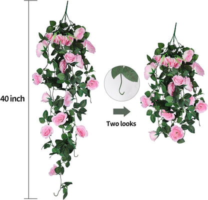 RECUTMS Fake Hanging Flowers, 2 PCS Pink Rose Artificial Flower Vines, 3.3Ft Blush Pink Roses for Wall Decor, Wedding, Home, Bridal Shower, Valentines, Easter, Friendship Day Party Decoration (Pink)