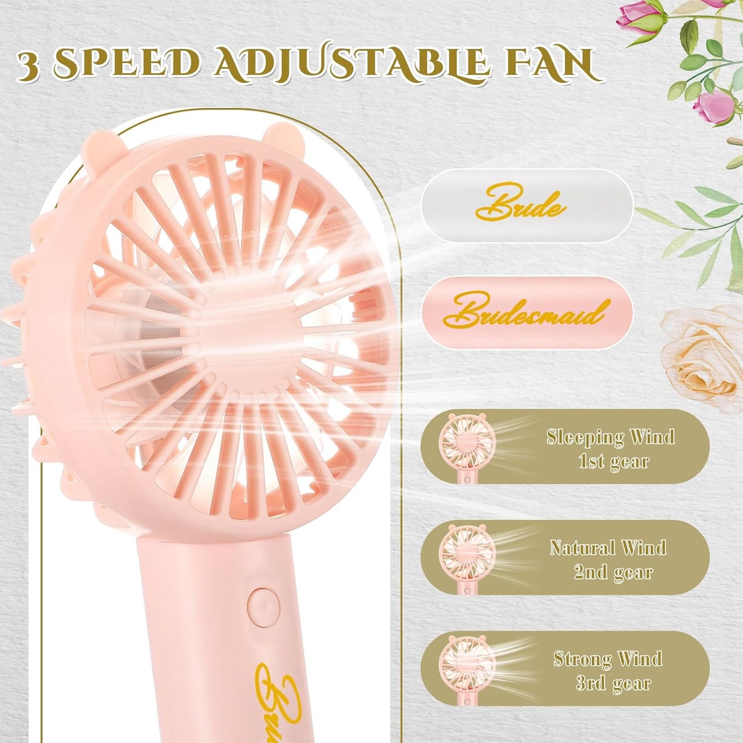 Glooglitter 8 Pcs Bachelorette Party Handheld Fan Bulk 1 White Bride USB Personal Hand Held Fan and 7 Pink Bridesmaids Small Eyelash Fan for Wedding Party Bachelorette Party