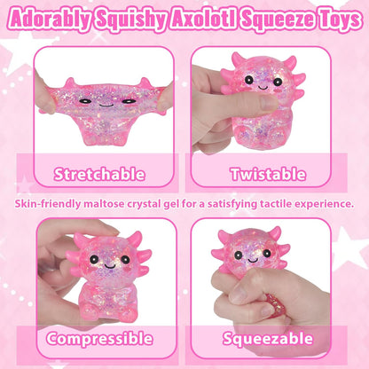 Axolotl Squishy Toy, Cute Slow Rising Fidget Toy for Stress Relief, Soft Squeeze Sensory Toy for Kids and Adults, Handheld Stress Ball for Anxiety and Focus Sitting Posture Axolotl(Pink)