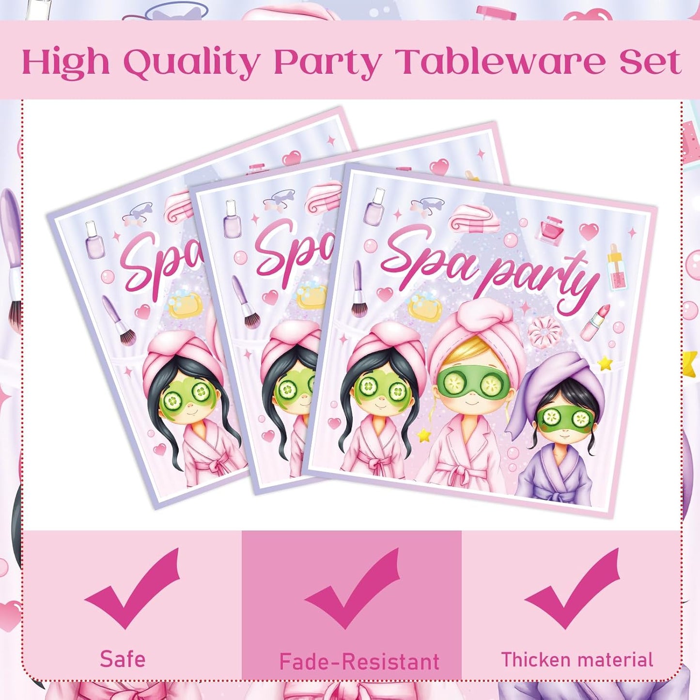 Spa Party Decorations Plates - 96 Pcs Makeup Paper Tableware Plate Set Napkins Forks Disposable Serving, Pink Slumber Sleepover Pajama Birthday Party Supplies Decor for Girls Kids Women