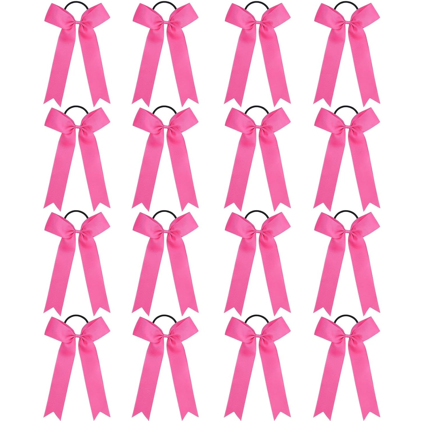 OAOLEER 16pcs Cheer Hair Bows for Cheerleader, College Style Long Tail Skinny Cheer Bow Elastic Hair Tie Bows for Teens Girls Softball Competition Sports Cheerleaders (Pink)