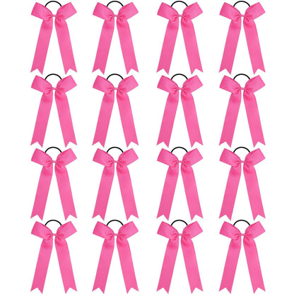 OAOLEER 16pcs Cheer Hair Bows for Cheerleader, College Style Long Tail Skinny Cheer Bow Elastic Hair Tie Bows for Teens Girls Softball Competition Sports Cheerleaders (Pink)