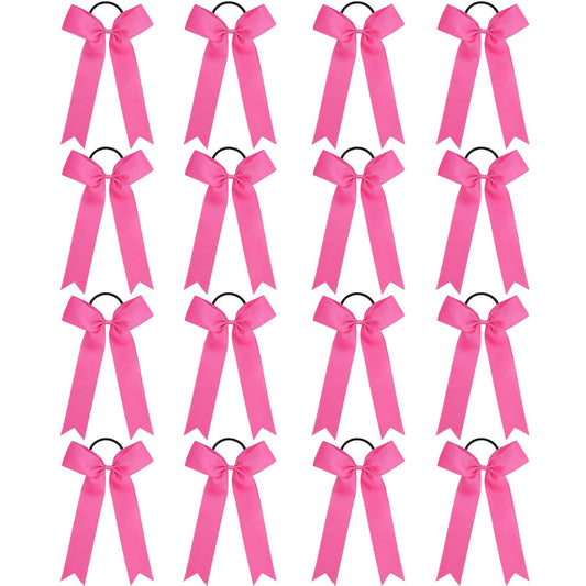 OAOLEER 16pcs Cheer Hair Bows for Cheerleader, College Style Long Tail Skinny Cheer Bow Elastic Hair Tie Bows for Teens Girls Softball Competition Sports Cheerleaders (Pink)