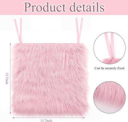 Yookeer Faux Sheepskin Seat Cushion with Ties, 16"x16" Ultra Soft Fluffy Dorm Chair Cover, Non-Slip Shag Fur Seat Cover for Dorm Desk, Aesthetic Room Decor Office Gaming Chair Vanity(Light Pink)