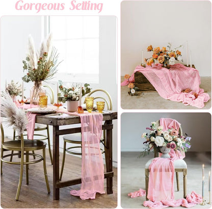 Pink 10FT Cheesecloth Table Runner Boho Gauze Fabric Table Runner Rustic Sheer Runner for Wedding Bridal Baby Shower Birthday Party Boho Table Decor（1 Pack Pink）