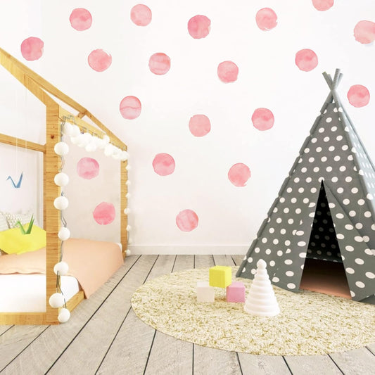 Polka Dot Decals (48 Decals), Watercolor Polka Dots Wall decals Sticker for Nursery Kids Bedroom Classroom Decor or girls room wall decals, kids wall decals, colorful wall stickers baby room decor (Pink)
