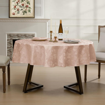 Romanstile Jacquard Round Tablecloth - Waterproof Damask Floral Pattern Decorative Table Cloth Heavy Weight Fabric Table Covers for Dinner, Parties, Outdoor - 70 Inch, Pink