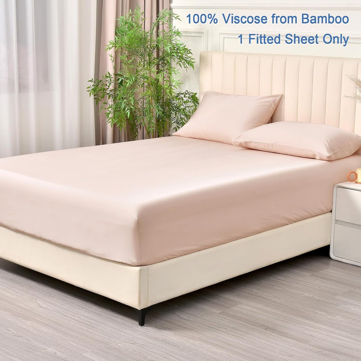 PHF 100% Rayon Derived from Bamboo Fitted Sheet Twin Size, 16" Deep Pocket,2.5cm Wider Strong Elastic Easy Fit, Breathable Silky Soft Skin-Friendly for Hot Sleeper,39"x 75",Peach Blush,No Pillowcases