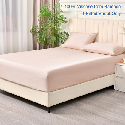 PHF 100% Rayon Derived from Bamboo Fitted Sheet Twin Size, 16" Deep Pocket,2.5cm Wider Strong Elastic Easy Fit, Breathable Silky Soft Skin-Friendly for Hot Sleeper,39"x 75",Peach Blush,No Pillowcases