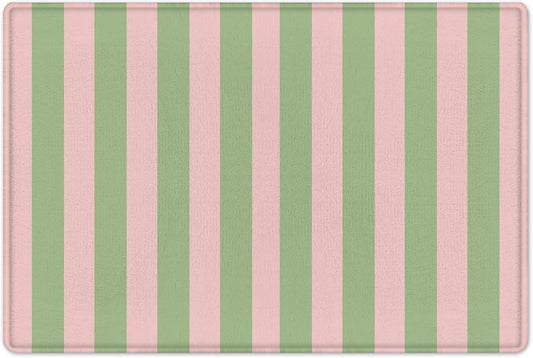 EOBTAIN Pink Green Striped Bathroom Rugs Non Slip Washable Funny Stripe Memory Foam Bath Mat for Shower Rustic Bathtub Mat Door Mat Indoor Entrance Floor Mat for Bedroom Bathroom Accessory 24x16 Inch