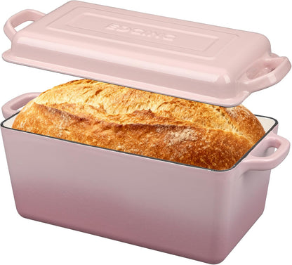 EDGING CASTING Enameled Cast Iron Dutch Oven, Oblong Bread Oven for Sourdough Bread Baking, Baking Pan, Dual Handles, Oven Safe, 4 Quart, Pink