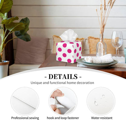 Decorative Tissue Box Cover Square - Hot Pink Polka Dot Pattern Print Leather Cube Tissue Box Holder Paper Case, Organizer Dispenser for Modern Home & Room/Office/Bathroom Decor Aesthetic