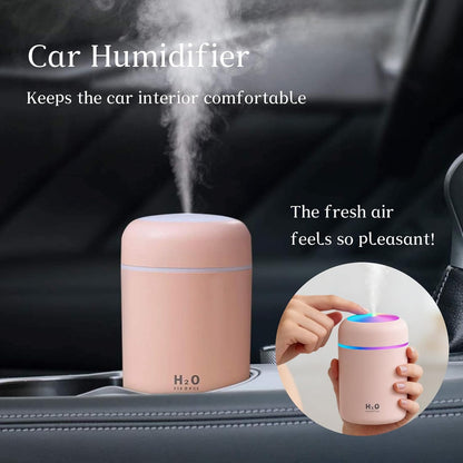 300ml USB Cool Mist Small Humidifier with Colorful Lights,Portable Mini Humidifier, Perfect for Bedroom, Office, Plants, travel & Car, Pink