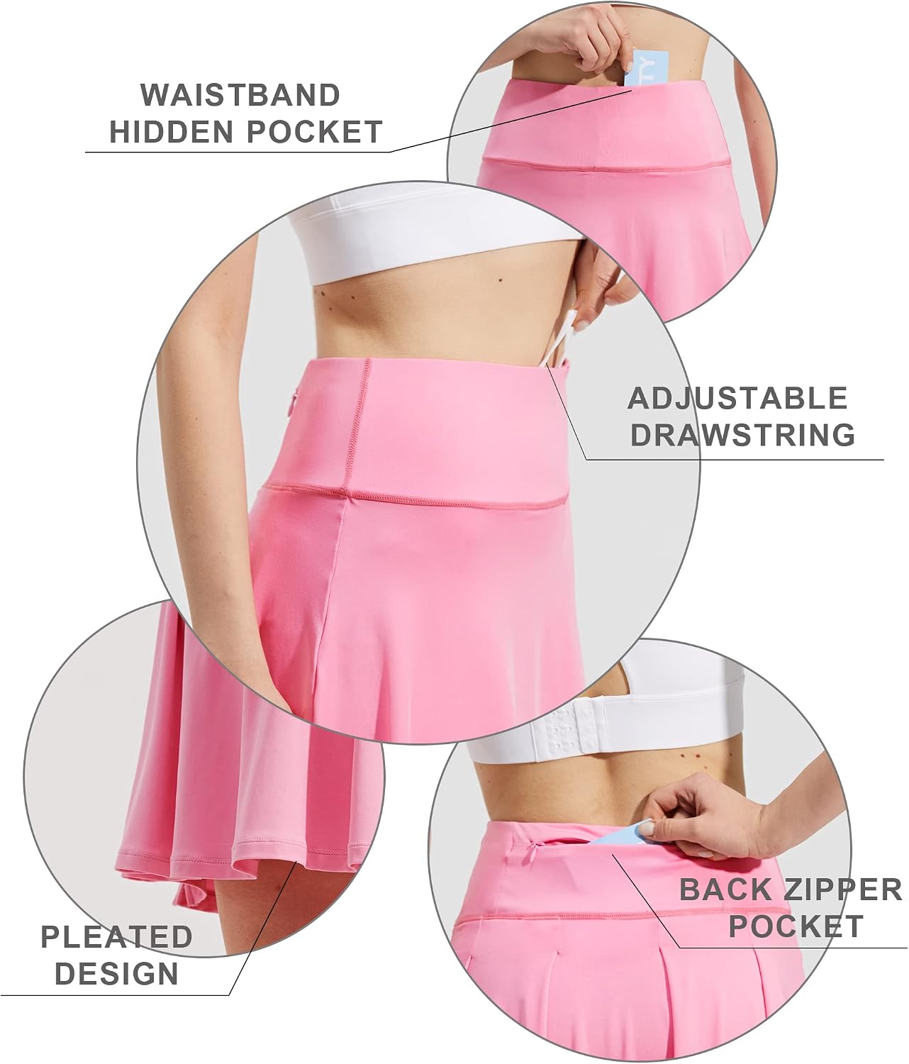 ZUTY 18" High Waisted Tennis Skirt for Women Skorts Skirts with Pockets Casual Modest Long Golf Athletic Running