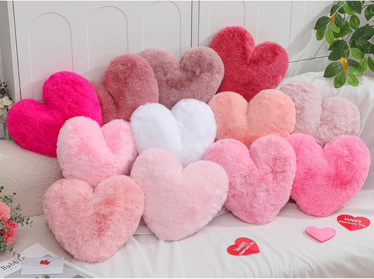 Liliful 12 Pcs Heart Pink Pillows Valentine's Day Faux Rabbit Fur Heart Pillows 11.8 x 11 Inch Cute Soft Throw Couch Cushion for Bed Sofa Decorative Room Decor(Classic Colors)