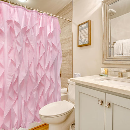 Volens Pink Ruffle Shower Curtain Farmhouse Fabric Cloth Curtains for Bathroom, 72x72 in Long