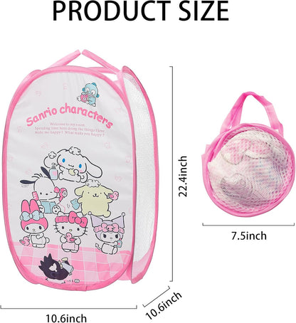 Cute Mesh Popup Laundry Hamper with Carry Handles, Large Capacity Foldable Lightweight Dirty Clothes Basket for Girls Room, Dorm | Travel & Camping