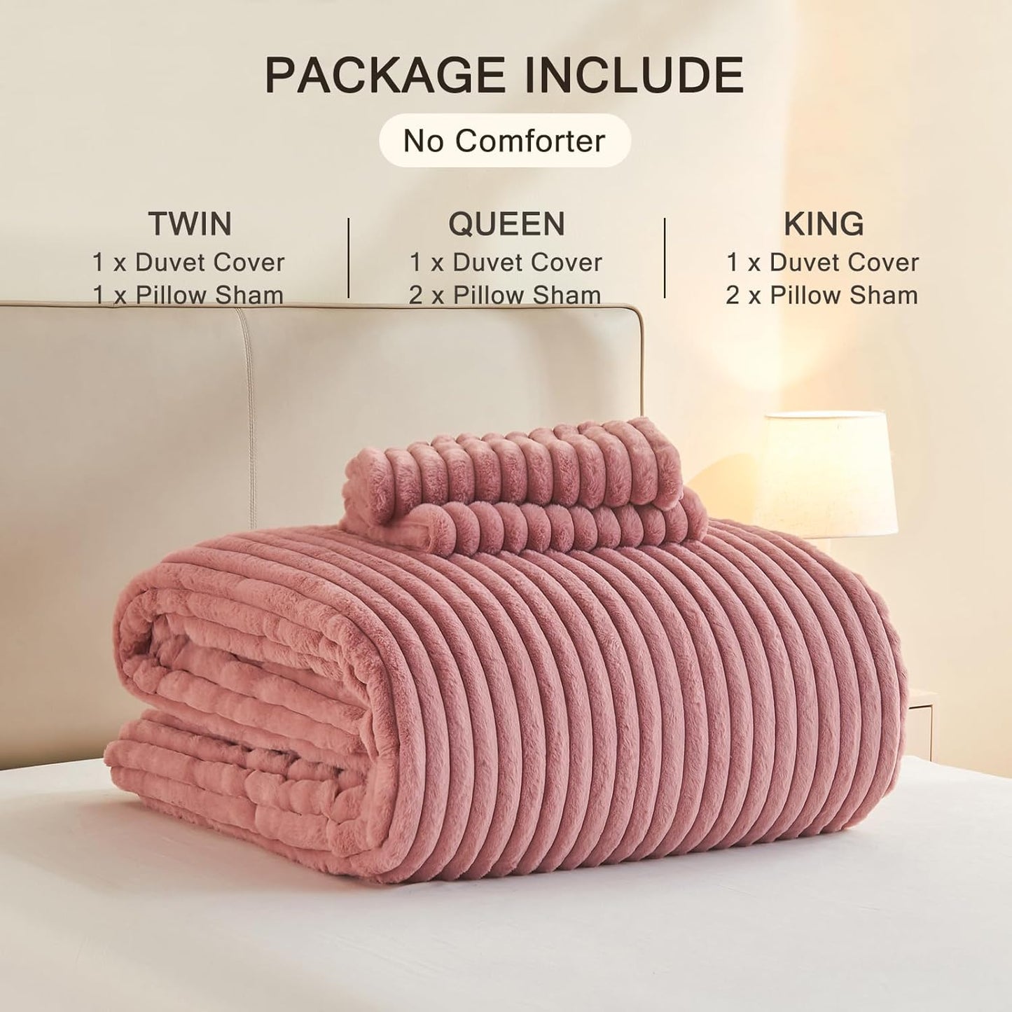 EMME Faux Fur Duvet Cover Queen Size, 3 Pieces Ultra Soft Fluffy Comforter Cover, Cozy Warm for Winter, Luxury Elegant Shaggy Striped Design Bedding, 1 Duvet Cover & 2 Pillow Shams (Queen, Old Pink)
