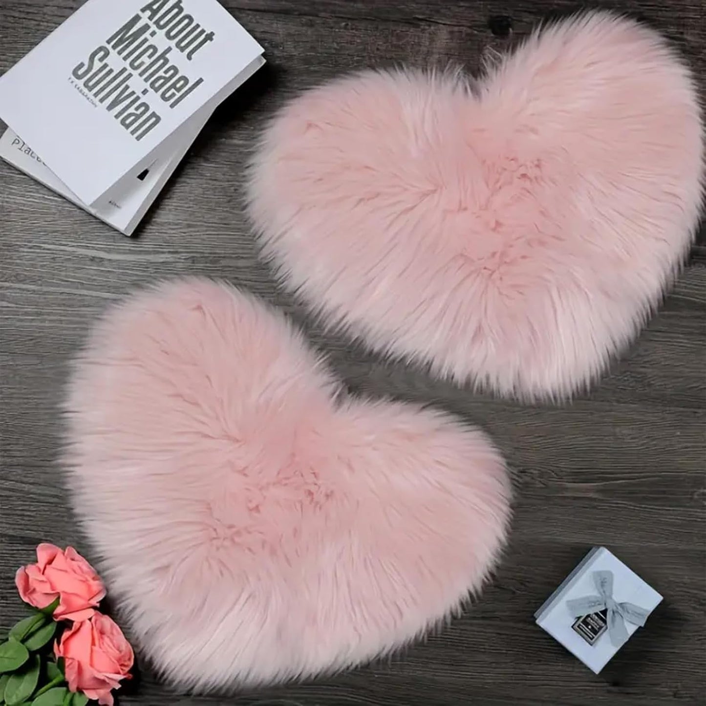 Heart Shaped Rug, Faux Fur Rug Fluffy Door Mat for Home Room Bedroom Decor, 12 x 16 Inch Pink 1
