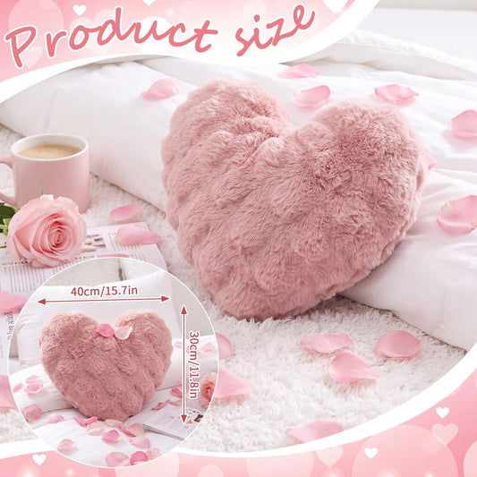 Novabright 15.7 Inch Pink Heart Throw Pillows Heart Shaped Pillow Plush Faux Cute Pillows for Women Valentine Anniversary Couch Bed Bedroom Room Home Decoration Aesthetic