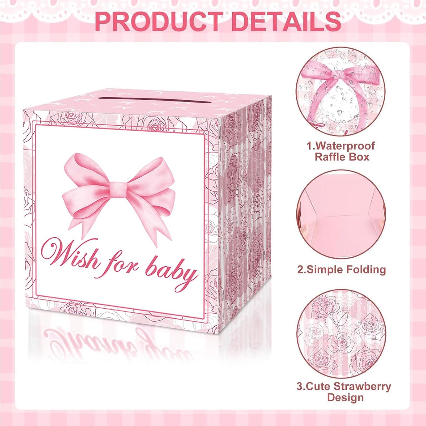 51Pcs Diaper Raffle Box and Diaper Raffle Tickets, Pink Bow Baby Shower Decorations for Girl，Hilarious Baby Shower Games for Girl