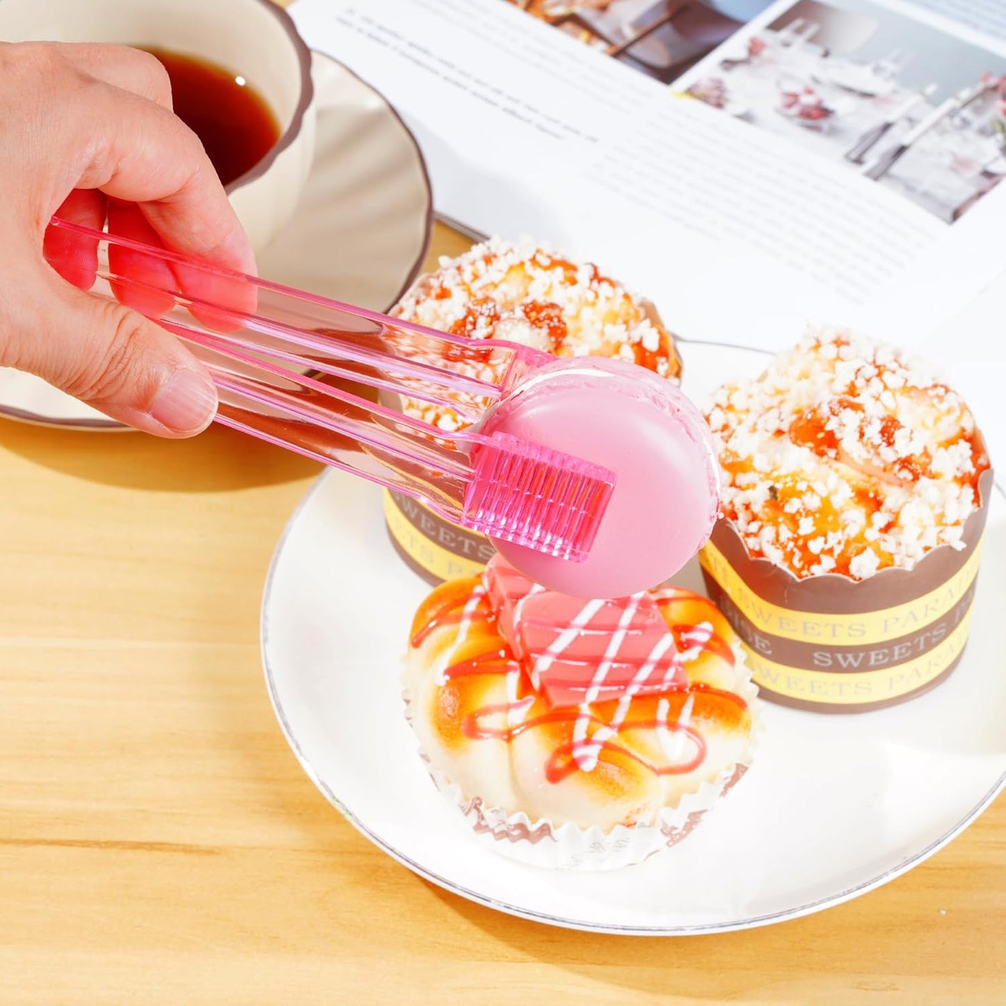 10 Pcs Plastic Buffet Serving Tongs, Clear Pink Kitchen Tongs Mini Serving Utensil Tongs for Food Ice Salad Buffet Barbecue Cookies, 6.3 Inches