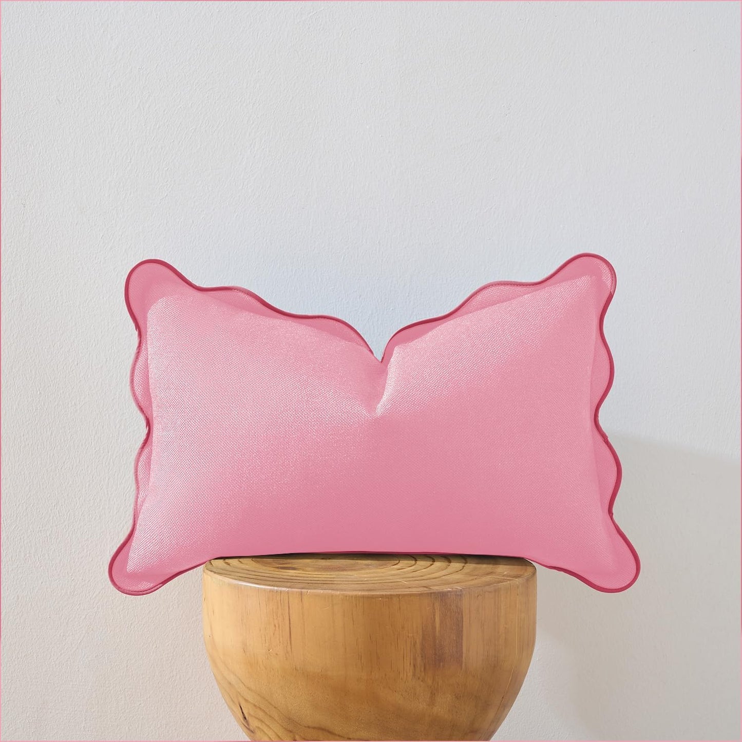 Scalloped Throw Pillow Covers | Decorative Couch Pillows | Boho Sytle for Living Room | for Valentines Day (Pink, 12x20 Inch)