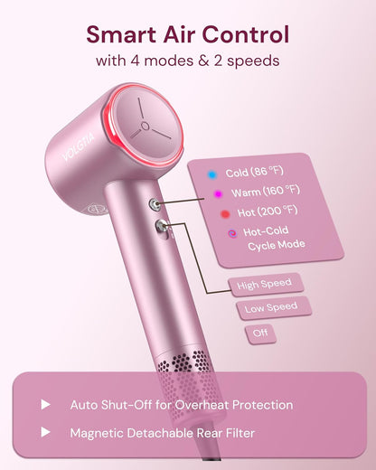 Hair Dryer Blow Dryer with Diffuser for Curly Hair, 110000 RPM Professional High Speed Ionic Hairdryer for Frizz Control, Ultra-Fast Drying, 6.5 ft ALCI Cord, Low Noise, Magnetic Attachments