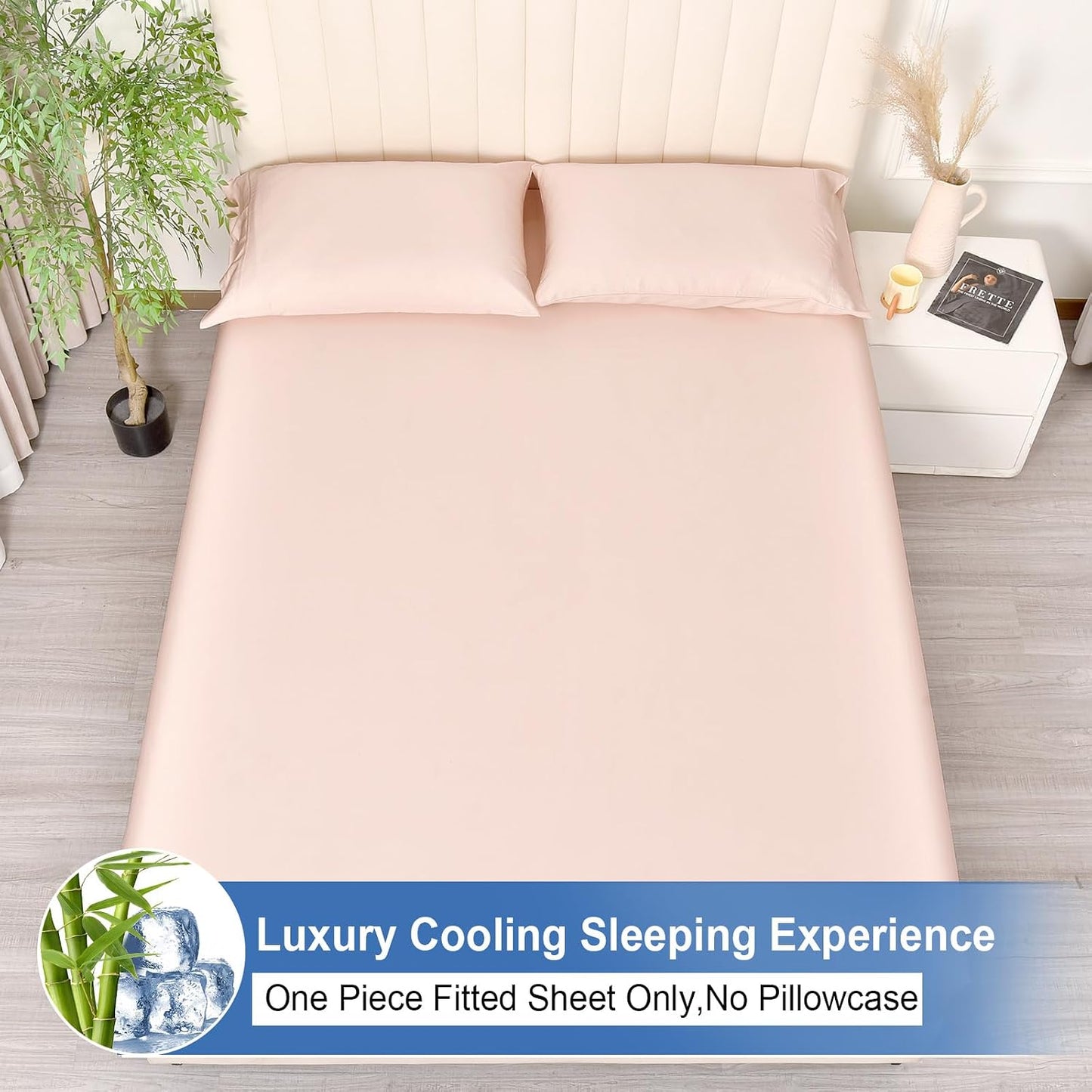 PHF 100% Rayon Derived from Bamboo Fitted Sheet Twin Size, 16" Deep Pocket,2.5cm Wider Strong Elastic Easy Fit, Breathable Silky Soft Skin-Friendly for Hot Sleeper,39"x 75",Peach Blush,No Pillowcases