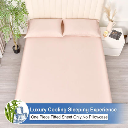 PHF 100% Rayon Derived from Bamboo Fitted Sheet Twin Size, 16" Deep Pocket,2.5cm Wider Strong Elastic Easy Fit, Breathable Silky Soft Skin-Friendly for Hot Sleeper,39"x 75",Peach Blush,No Pillowcases