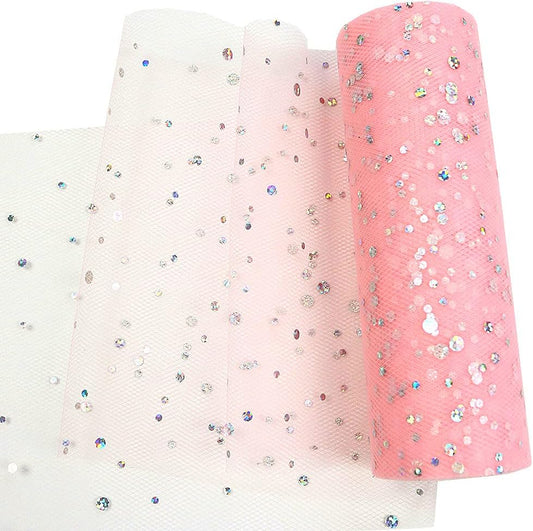 Laser Sequin Glitter Tulle Rolls 6 inch x 10 Yards (30 feet) Color for Table Runner Chair Sash Bow Pet Tutu Skirt Sewing Crafting Fabric Wedding Birthday Ribbon (Light Pink)