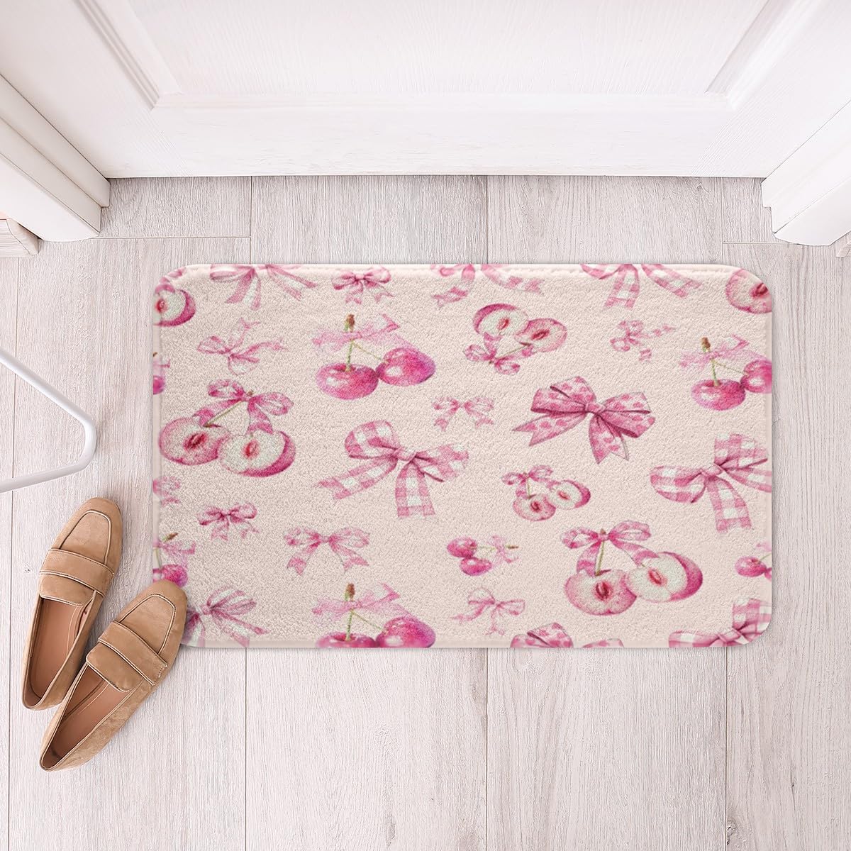 Erosebridal Girls Pink Cherry Bow Bath Mat 20"X 32", Dreamy Princess Pink Bows Bathroom Rugs for Kids Teens Women, Cute Bow Tie Doormat Bowknot Non Slip Bath Rug