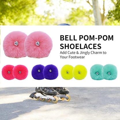 Bestookits Roller Skate Pom Poms with Bells, Skating Outfit Ice Skating Accessories, Roller Skate Decorations for Girls Women 2 Pieces (Pink)