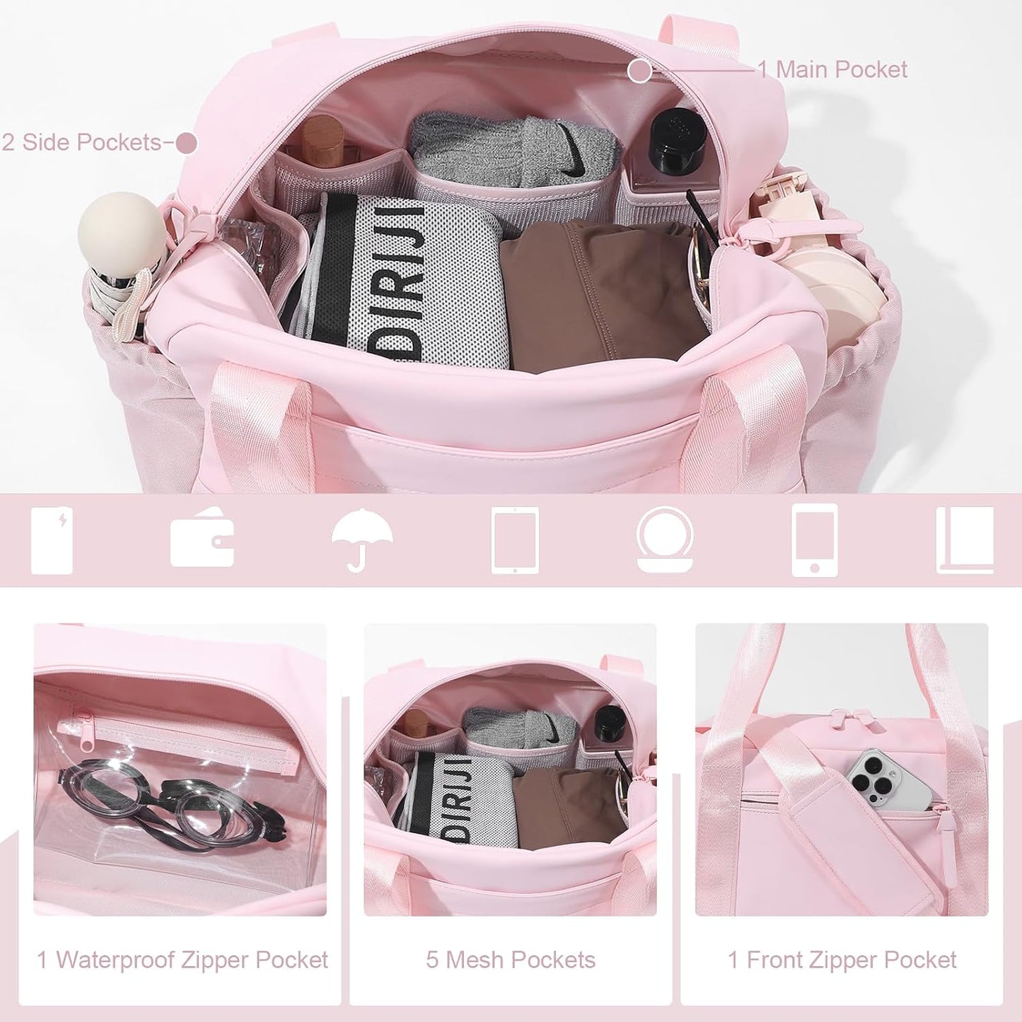 Bucosd Small Gym Bag for Women, Mini Crossbody Gym Duffle Bag with Wet Compartment, Carry on Gym Tote Bag for Workout Dance Sport Travel (Medium-Pink)