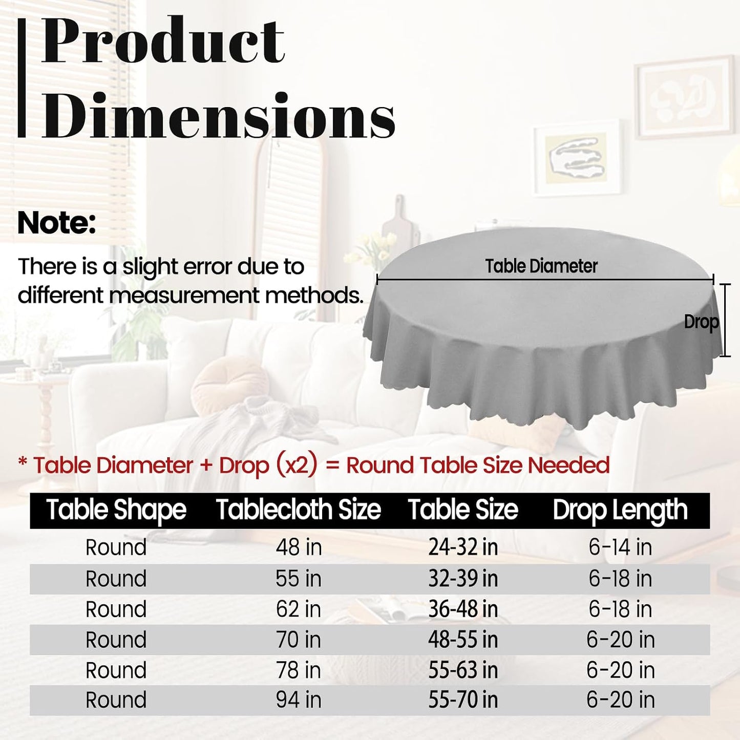 Rakila Round Waterproof 48 Inch Tablecloth with Handmade Tassel Solid Washable Table Cloth for Kitchen Dining Home Decoration (Pink, 70inch, Tassel)