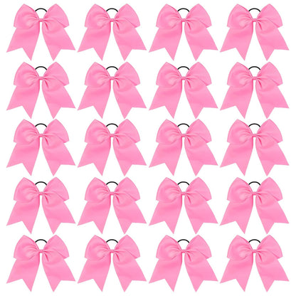 20 PCS 8 Inch Cheer Hair Bows Large Cheerleading Big Hair Bows with Ponytail Holder Hand-made Grosgrain Ribbon Hair Accessories for Teen Girls(Pink)