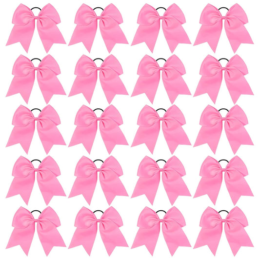20 PCS 8 Inch Cheer Hair Bows Large Cheerleading Big Hair Bows with Ponytail Holder Hand-made Grosgrain Ribbon Hair Accessories for Teen Girls(Pink)