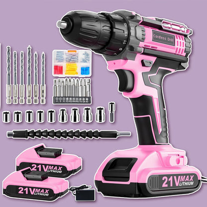 Cordless Drill, 21V Power Drill with Dual 2.0Ah Power Pack and Charger, Power Electric Battery Drills Set, 3/8" Chuck, 25+1 Torque, Compact Drills with 87 Accessories Tool for DIY, Home Repair & Gift